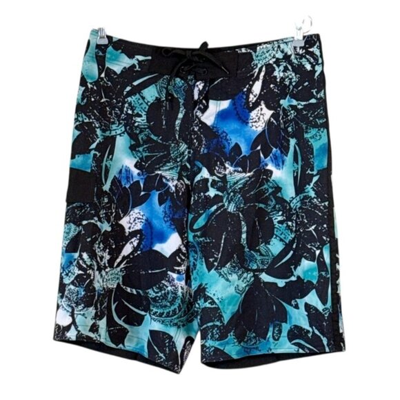 Panama Jack Men's Board Shorts Black Blue Tie Pockets Floral Swim Size 32 NWOT - Picture 1 of 6